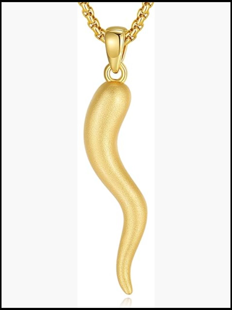 Sterling Silver Italian Horn Necklace Gold Cornicello Pendant 22+2 Inch